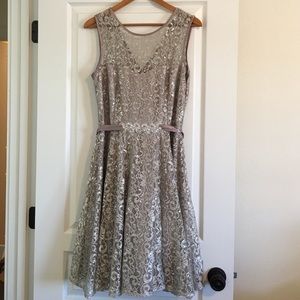 Silver party dress!Beautiful silver lace- Cache